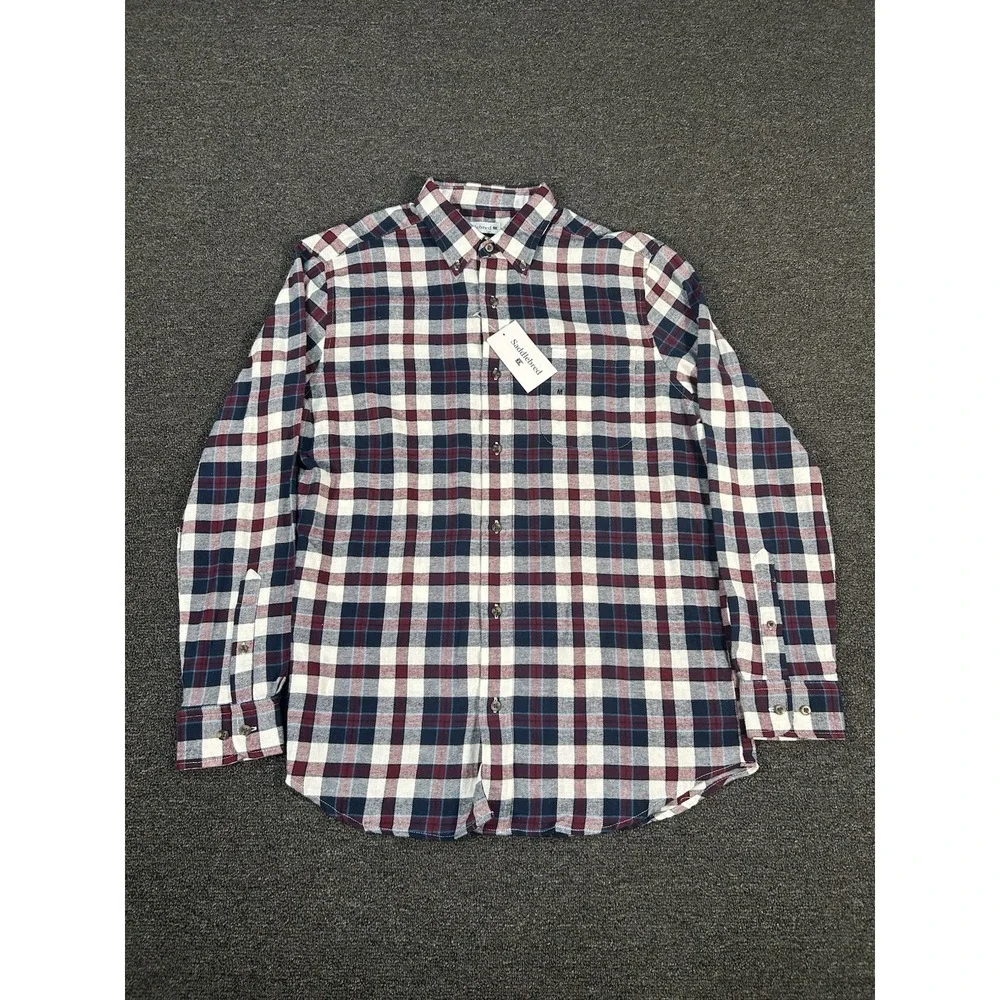 New Saddlebred Flannel Shirt Men's Medium Red White Blue Gingham Plaid Button Up - Picture 2 of 9